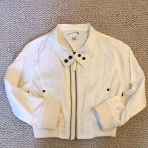 Cropped White Moto Jacket with zipper details